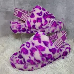 【UGG】フラッフ イヤー スライド サンダル レオパード　パープル