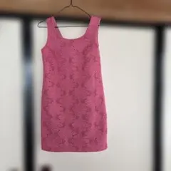 ピンク花柄レースノースリーブミニワンピース