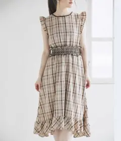 【新品タグ付き】toccocloset ウエストシャーリングチェック柄ワンピース