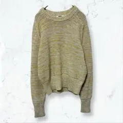 s014 ユニクロ セーター 黄色 M 長袖 カラーミックス 秋冬 丸首 ニット