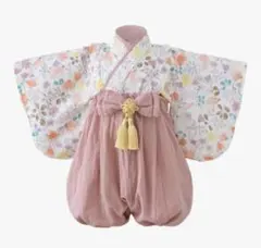 【着用1回】花柄×ピンク 女の子用ベビー袴 80サイズ