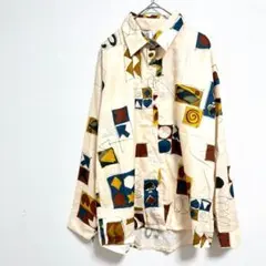 レトロ柄 幾何学模様 派手 長袖 シャツ ブラウス【S】オーバーサイズ ゆったり