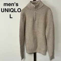 メンズ　長袖　セーター　ユニクロ　綿　ポリエステル　アクリル　L ベージュ
