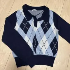 ダイヤモンド柄ニットポロシャツ Mサイズ
