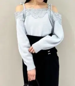 SNIDEL レーストリミングオフショルニットプルオーバー LBLU