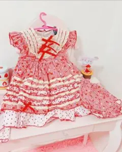 100 キッズ ロリータ 赤 かわいい いちご チェック ワンピース パンツ付