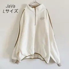 JaVaモコモコハーフジップスウェットLサイズ オフホワイトロゴタグ