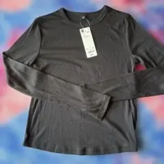 GU ソフトリブクルーネックT ブラック　Ｓ