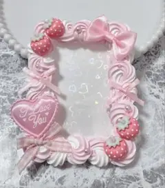 ホイップデコ硬質トレカケースB8ピンク白ミックス ハートリボン 苺TC-482