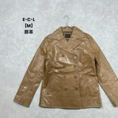 E・C・L/レザージャケット/M/キャメル/豚革/ダブル/古着