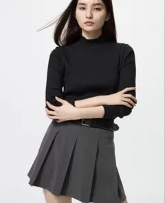 【試着のみ】UNIQLO ブラックリブハイネックT XL