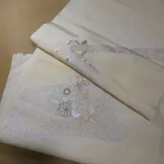 花柄刺繍 薄黄色 帯揚げ　着付け小物 和装小物