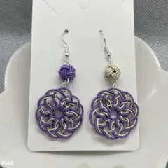 ハンドメイド【水引】ピアス　紫×白金
