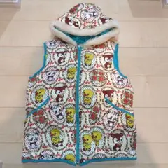 グラグラ動物柄ファー付きダウンベスト Mサイズ