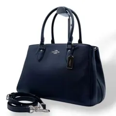 極美品 コーチ 2way バッグ エンパイア キャリーオール ペブルドレザー 紺