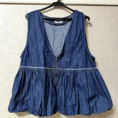 デニムフレアベスト　 ペプラム　デニム　ベスト　バルーン　春服