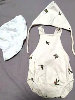 オーガニックズー オリーブ柄 ロンパース＆ボンネットセット 3ー6m おまけ付