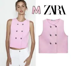 新品 ZARA プレーン ニット ベスト シルバーボタン M 今季完売品！