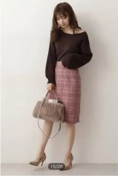 プロポーションボディドレッシング チェック フロッキー レース タイト スカート