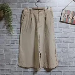 ユニクロ リネンコットンワイドクロップドパンツ ベージュ 大人可愛い ゆったり