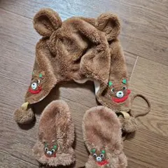 ミキハウス クマ耳付き帽子とミトンセット