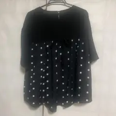 後ろが水玉模様の五分袖シャツ　大きいサイズの方も