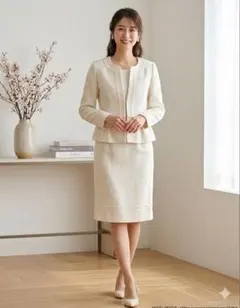 【美品】日本製 ツイード セレモニースーツ セットアップ 9AR（M）アイボリー