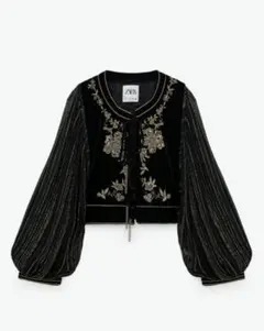 新品未使用 ザラ　エンブロイダリーベルベットジャケット　スパンコール　シースルー