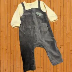 【美品】petit main ロンパース 80 恐竜 コーデュロイ 前開き