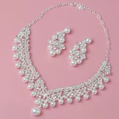 新品パールネックレス&イヤリング高品質2点セット結婚式ウェディングブライダル大粒
