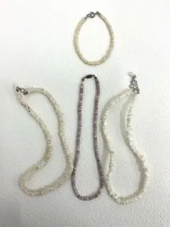 50.192【ネックレス3本 ブレスレットセット】白珊瑚　ヴィンテージ