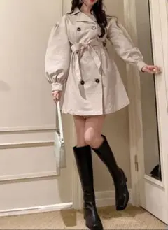 【GRL】リボンベルト付きボリュームスリーブショート丈トレンチコート