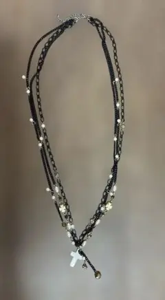 クロスモチーフ ネックレス　3連　パール　美品