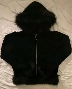 ブラックファー フードパーカー y2k opium グランジ 古着