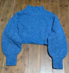 Rose Farm ブルー クロップドニット M