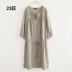 美品23区スキッパー ワンピース 半袖 46サイズ　ベルト付き　チュニック 美品23区スキッパー ワンピース 半袖 46サイズ ベルト付き チュニック