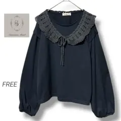 Samansa Mos2 配色襟付きカットソー　ブラック　FREE