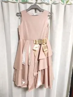 発表会衣装　ピンクベージュ フリル フォーマルドレス　140