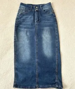 デニムタイトスカートミディ丈ストレッチ バッグスリットのサムネイル