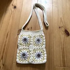 ハンドメイド　モチーフ編　グラニースクエア　スマホショルダー　トートバッグ　手編