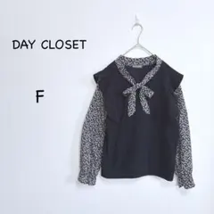 デイクローゼット リブニット F ドッキングリボンタイブラウス クローバー 花柄