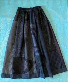 0216 大島紬　着物リメイク　タック入りギャザースカート