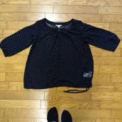 UNIQLO ドット柄 七分袖ブラウス ブラック Mサイズのサムネイル