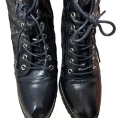 Radyキルティング編み上げショートブーツ ブラック レースアップブーツ金具付き