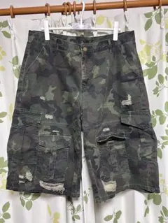 迷彩柄 カーゴショートパンツ ダメージ加工