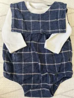 petit main チェック柄ロンパース ロンT 2点セット