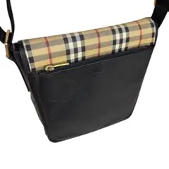 希少 BURBERRY メッセンジャー ショルダー バッグ レザー ノバチェック