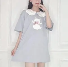 極美品】ハニーシナモン エンジェルキャット 付け襟風 Tシャツ ブルー 23SSのサムネイル