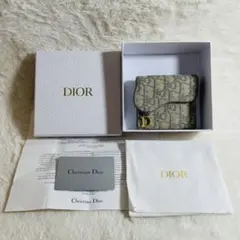 極美品　DIOR 三つ折り 財布　サドル　オブリーク　ジャカード　Dロゴチャーム
