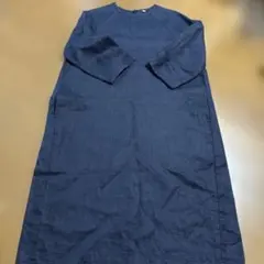 無印　リネンワンピース　ネイビー　着用少